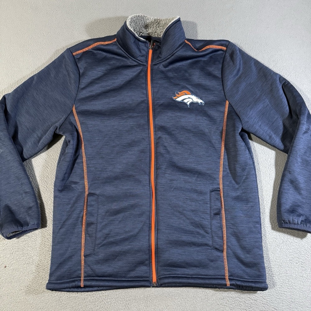 NFL Denver Broncos Sherpa Fleece Lined Full Zip Sweatshirt Jacket Coat‎ Size XL